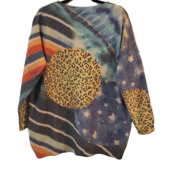 Yesno Women Large Oversize Sweater Leopard Solar System Artsy Novelty xl - Picture 5 of 7